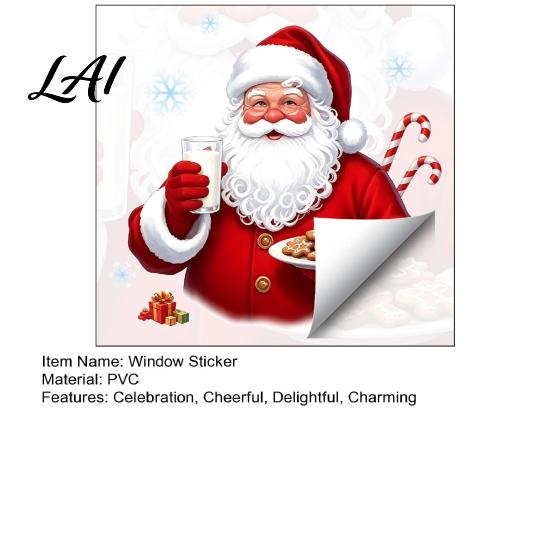 Durable PVC Festive Decals Christmas Santa Claus Window Clings Reusable Static Holding Milk And Cookies Holiday Glass Decals Winter Sticker