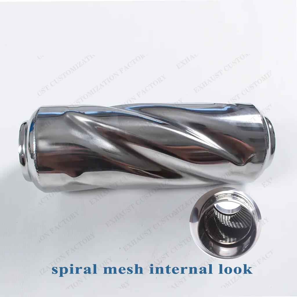 Performance Exhaust Resonator 63mm Inlet Outlet Muffler 304 Stainless Steel Spiral Surface Exhaust System DIY Car Accessories