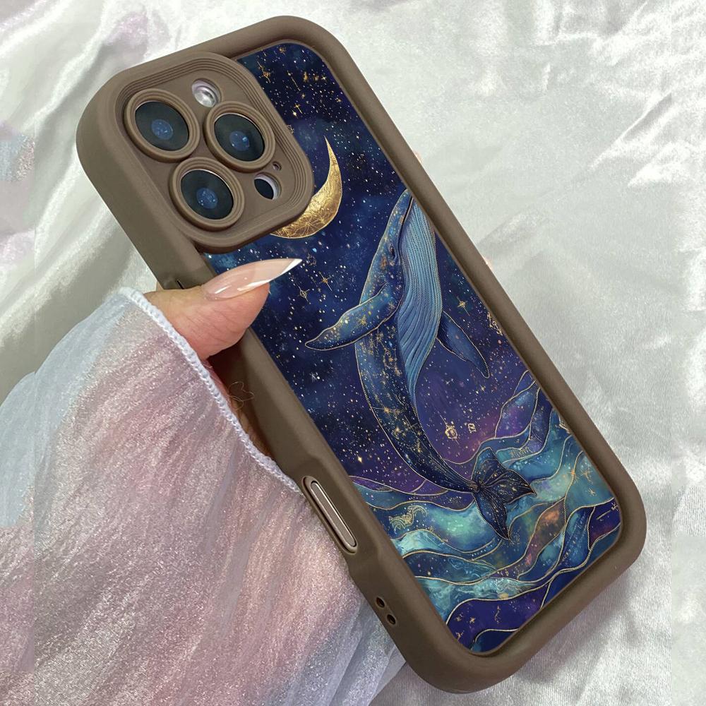 JT570 Картина «Кит и Луна» для iPhone 17 16 15 14 13 12 Pro Max Samsung S26 S25 Ultra A17 A07 A56 A16 A15 A14 Xiaomi 15T Redmi 15c 14C Мягкий чехол