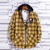 Youth Men's Casual Fashion Plaid Slim Long Sleeve Hoodie Long Sleeve Shirt