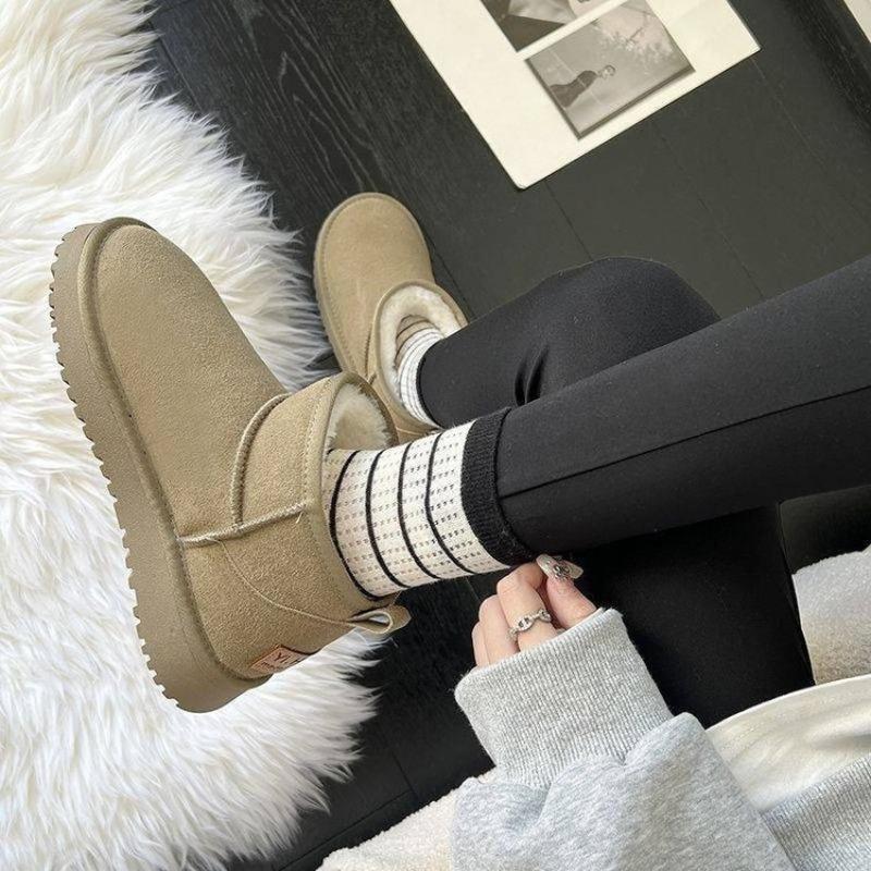 Женские зимние ботинки на толстой подошве с флисовой подкладкой, новые короткие хлопковые ботинки, нескользящая хлопковая обувь