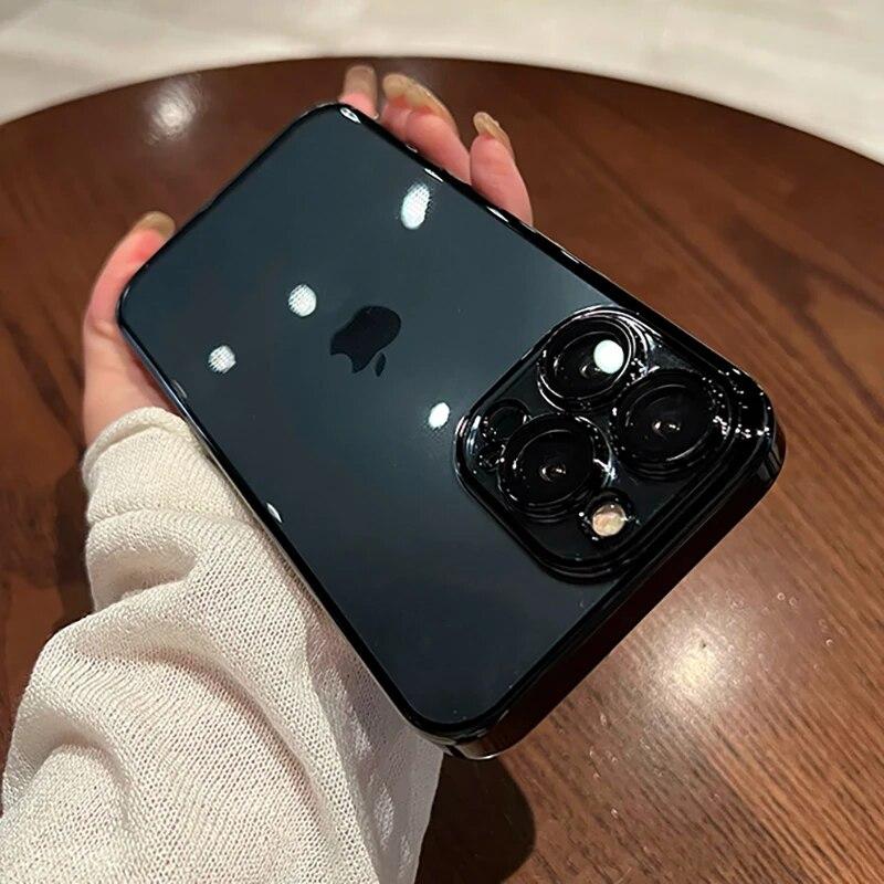 Роскошный квадратный прозрачный чехол для iPhone 14 Plus 13 11 12 Pro Max Mini XR X XS 7 8 SE2 с покрытием, противоударная защитная крышка для объектива