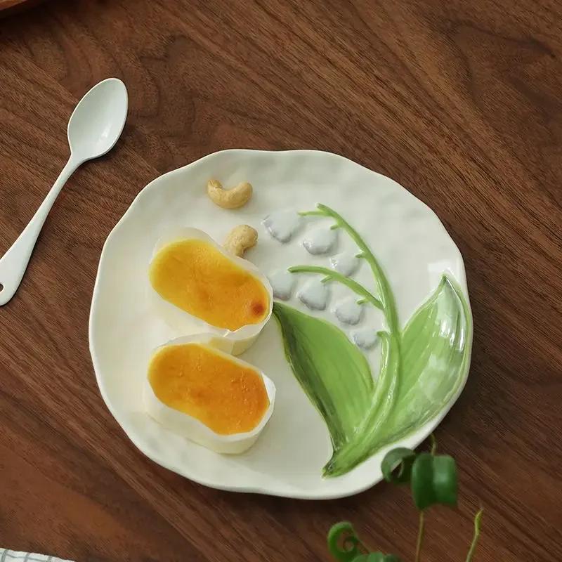 Тарелка «Ландыш и Маргаритка», ресторанная керамическая церемониальная тарелка для торта и десерта, домашняя высококлассная декоративная посуда для кухни