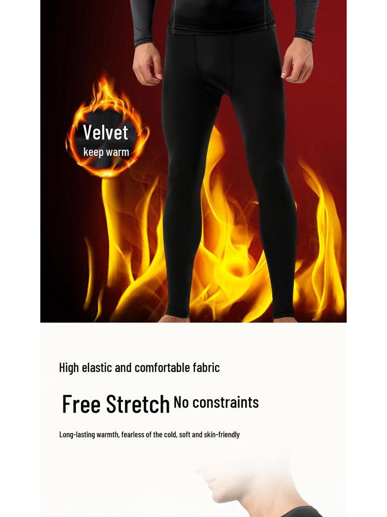 Мужской зимний комплект для фитнеса: Быстросохнущий комплект с бархатной подкладкой: Лонгслив и Штаны для Бега и Тренировок