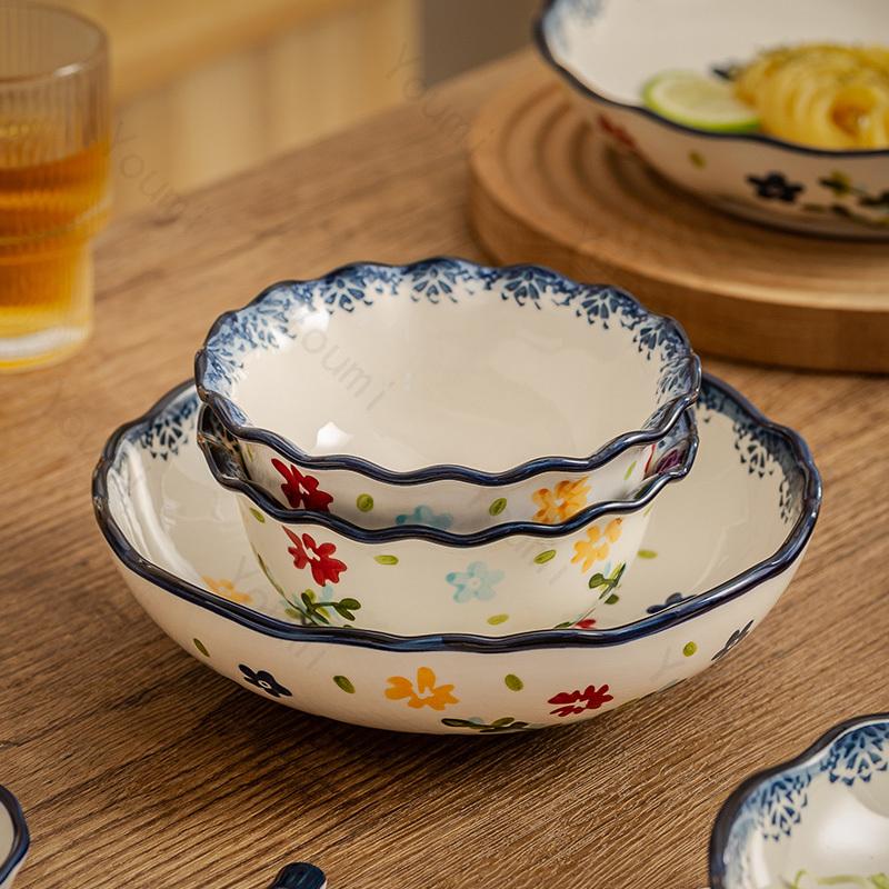 Керамическая тарелка с маленькими цветами в стиле ретро, креативная бытовая посуда, ресторан, изысканные блюда, салатная тарелка, изысканные рыбные тарелки
