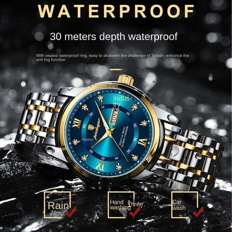 Водонепроницаемые мужские часы от ведущего бренда, новый дизайн, двойной календарь, светящиеся, кварцевые