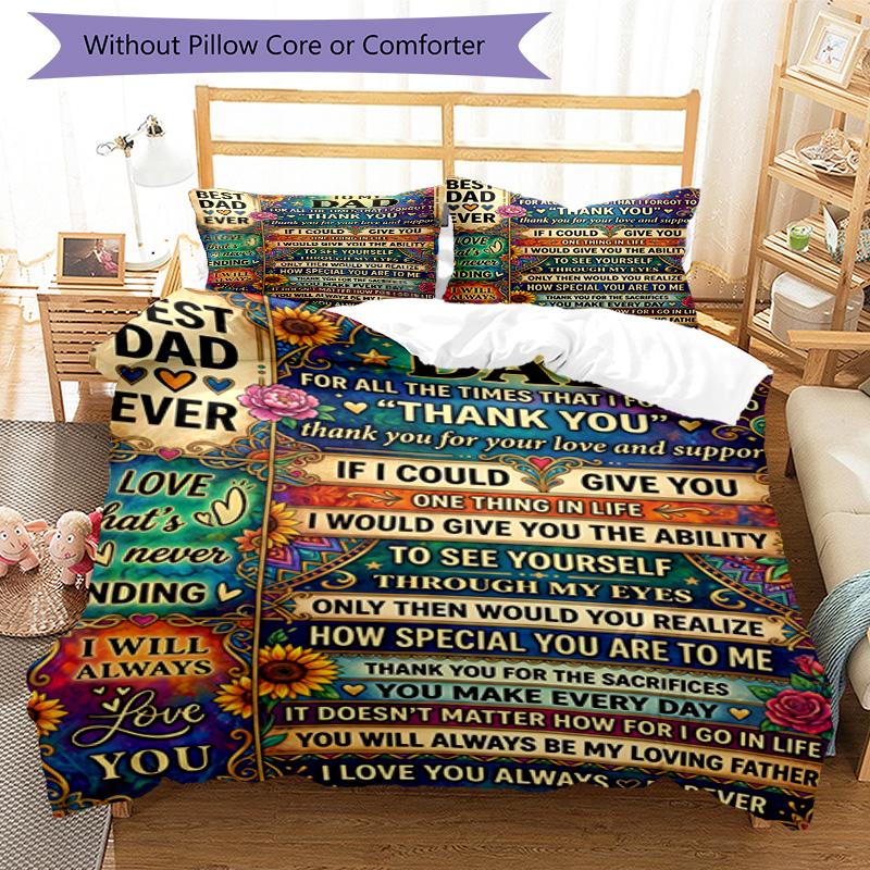 Love Dad Always 3‑Piece Bedding Set,Soft Duvet Cover with 19 Pillowcases,Multi‑Scene Home Dorm Use,Ideal Gift for Birthday & Holiday