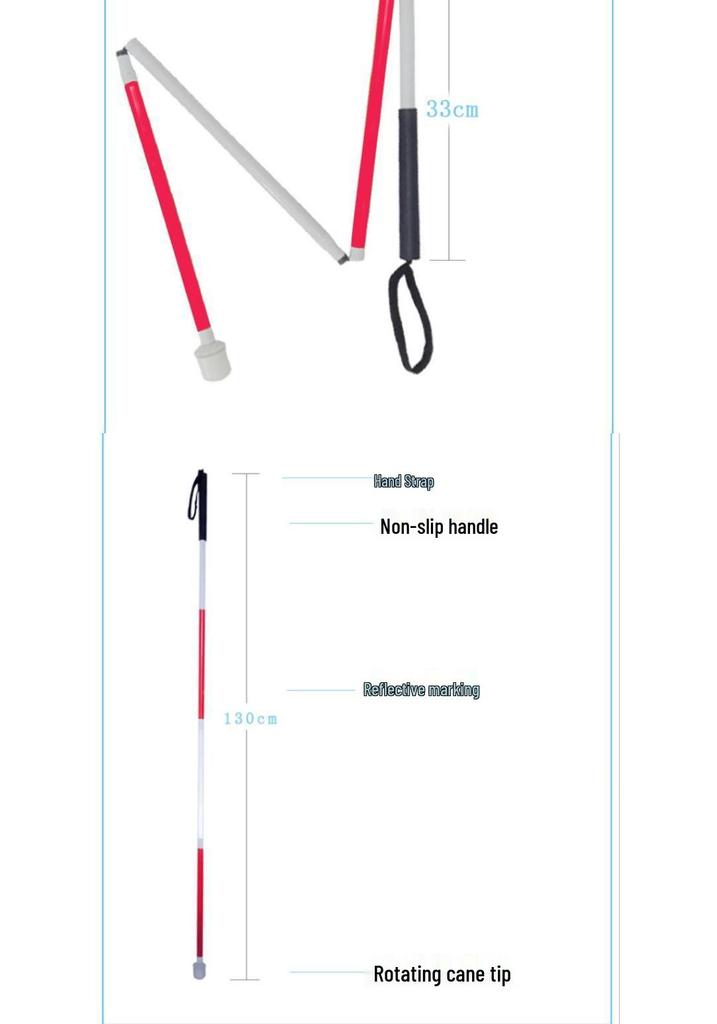Foldable Reflective Walking Cane with Bag - Portable Four-Fold Guide Stick for the Visually Impaired