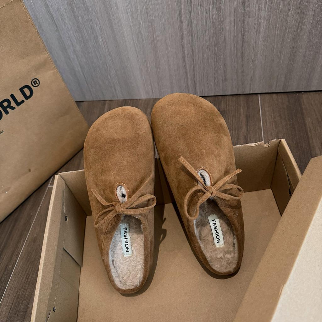 Fashion Shoes Woman 2024 Female Slippers Cover Toe Flock Low New Soft Flat Rubber Autumn Slides Rome Retro Fabric PU Hoof Heels Casual