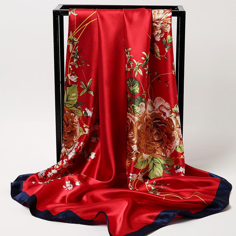 Korean Dongdaemun Cashew Flower Silk Scarf - Large Square, All-Match for Ladies