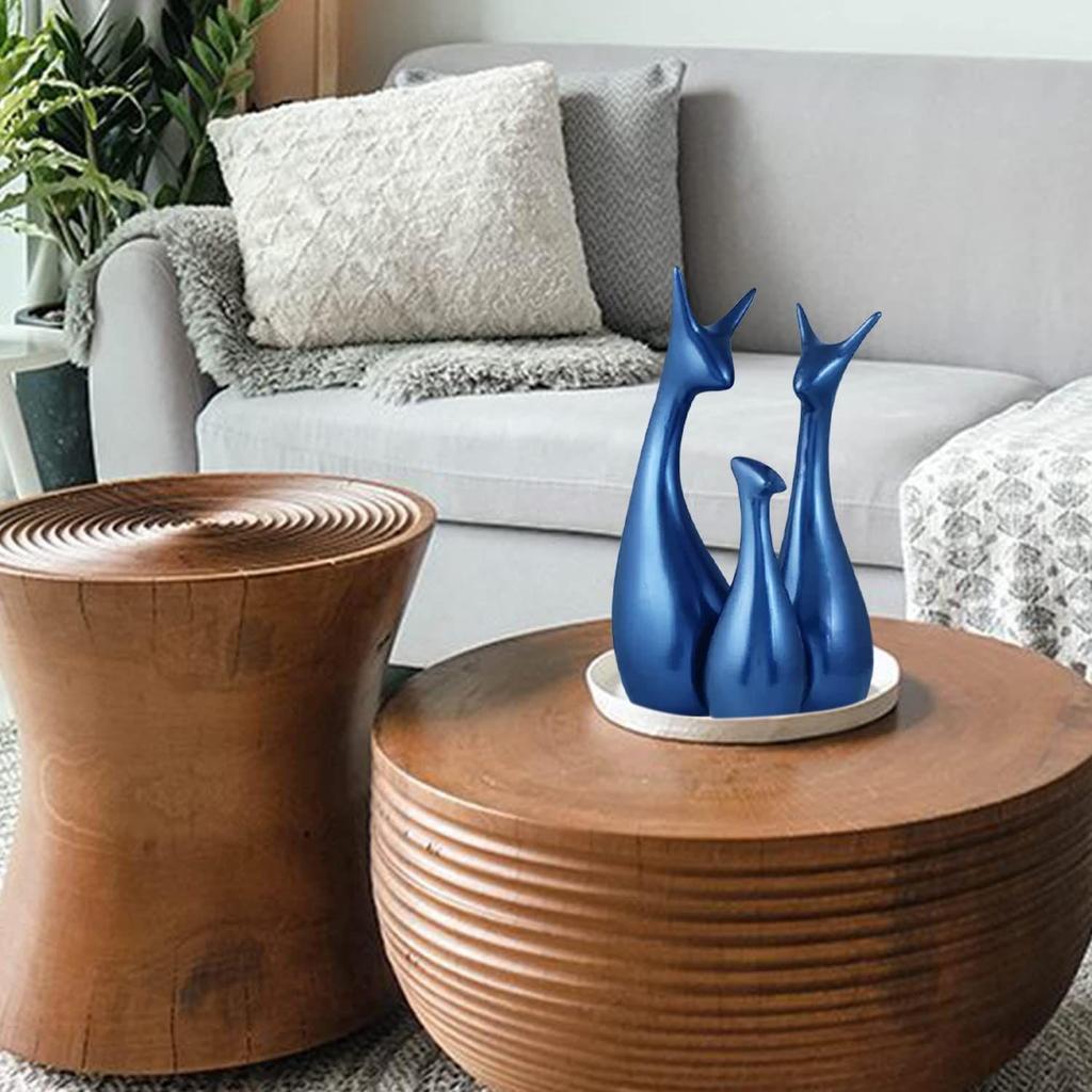 Керамическая фигурка Lucky Deer Family Home Decor цвета матового металлика приглушенного синего цвета | Впервые выпущена в Индии - (Набор из 3 шт., синий)