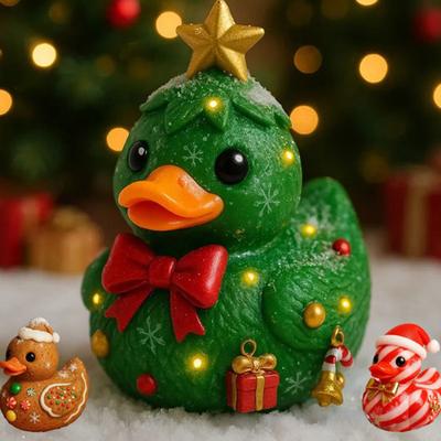 1/3 шт. Утиное украшение ручной работы, текстурное, праздничное рождественское украшение с подарочным бантом, декором в виде трости, рождественская утиная статуэтка