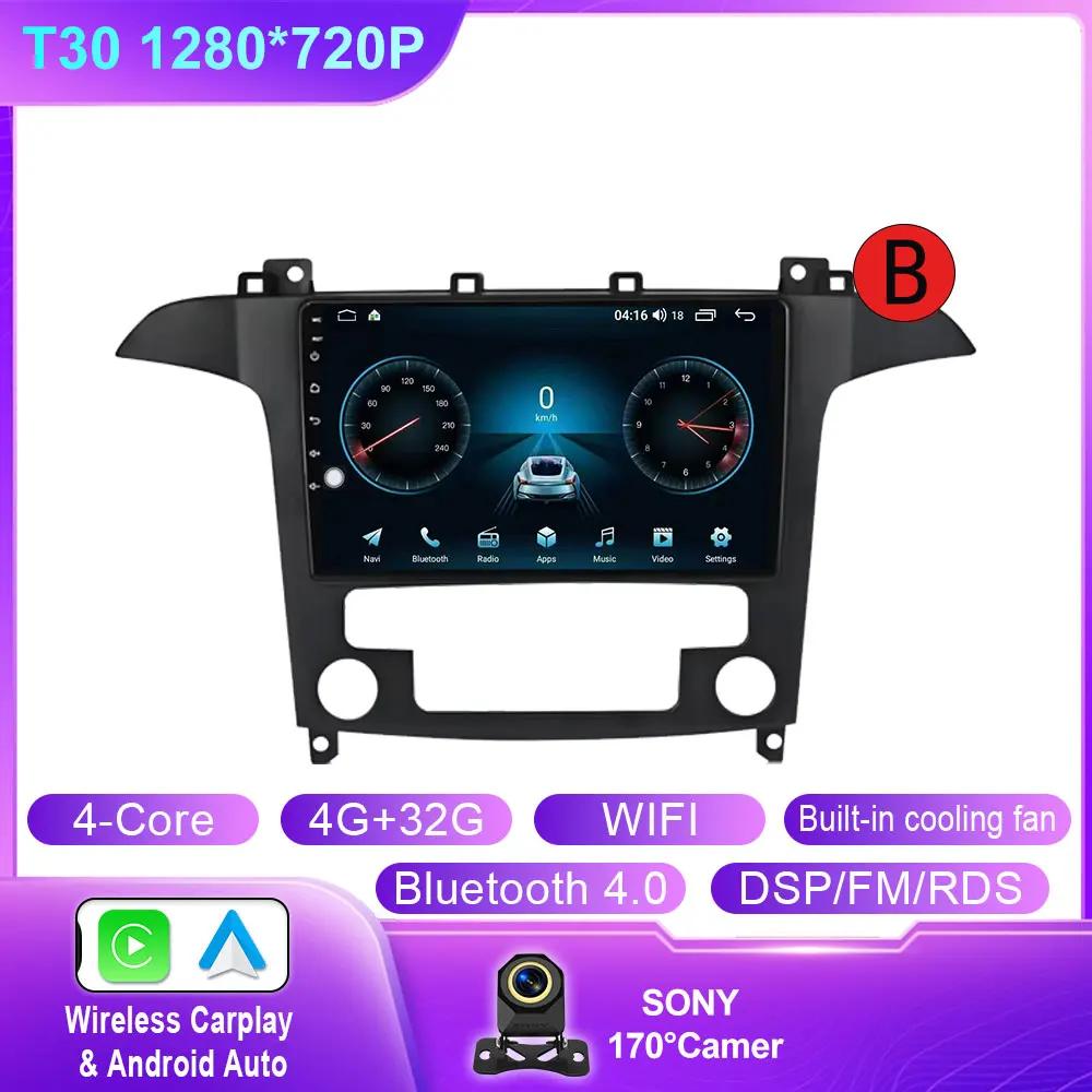 Android 14 автомобильный радиоприемник мультимедийный проигрыватель для Ford S Max S-MAX 2007 - 2015 стерео навигация GPS Carplay авто головное устройство QLED WIFI