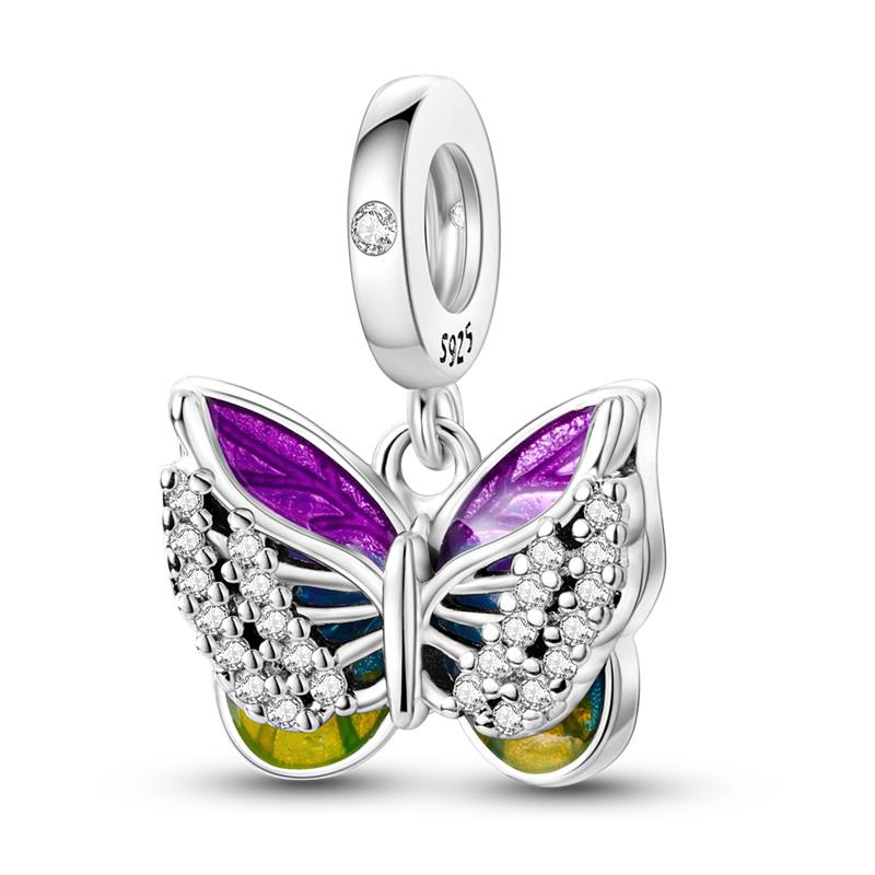 Fashion 925 Copper Fantasy Colorful Butterfly Series Pendent Beads Charms Fit 4MM Hole Diameter Bracelet Zircon Diy Making