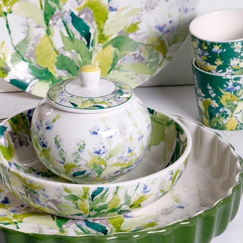 Креативные роскошные керамические тарелки, высококачественные цветочные суповые миски, вкусные блюда, бытовая большая обеденная тарелка, изысканный набор столовых приборов