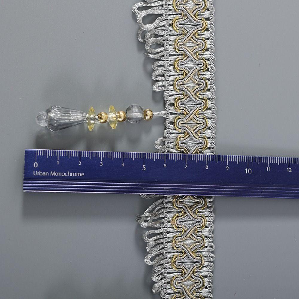 12M Woven Texture Tassel Lace Trim Crystal Hanging Beads Chain Tassel Ribbon Curtain Decor