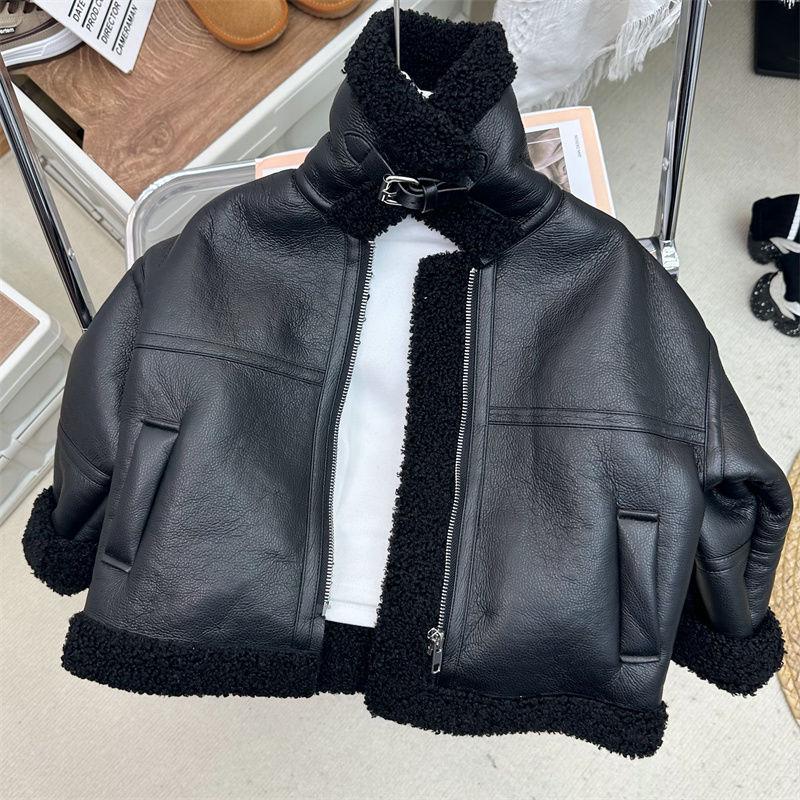 Кожаная куртка для мальчиков на флисовой подкладке - Осень/Зима 2025, Уличная мода для детей