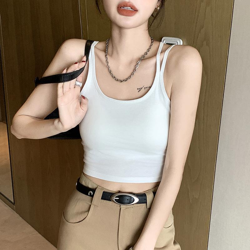 White Sling Vest Women's Summer Outer Wear with Chest Pad, Beautiful Back Tube Top Integrated with Bottom Top