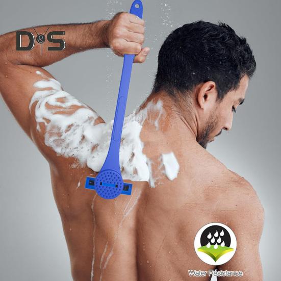 2-In-1 Men Back Shaver with Silicone Long Handle Bath Shower Body Back Scrubber Hair Trimmer Ergonomic Manual Wet Dry Hair Remover Tools