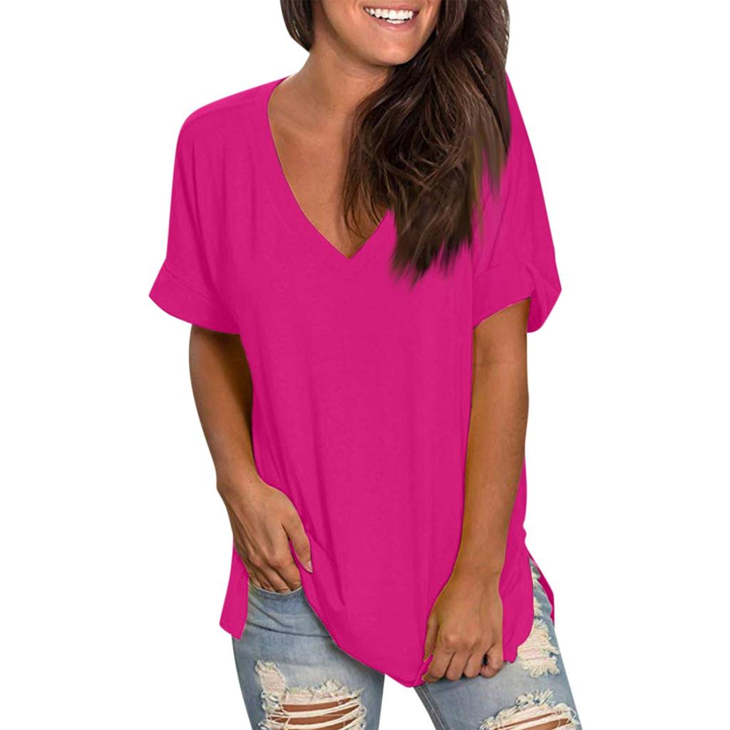 Women's Fashion Casual Solid Color V-Neck Short Sleeve Top Blouse