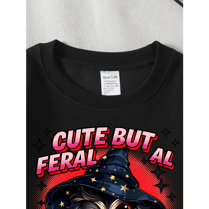 Cute But Feral Owl Witch 2026 New Girls' Long-sleeve Casual Crewneck Sweatshirt, Suitable for Outdoor Sports