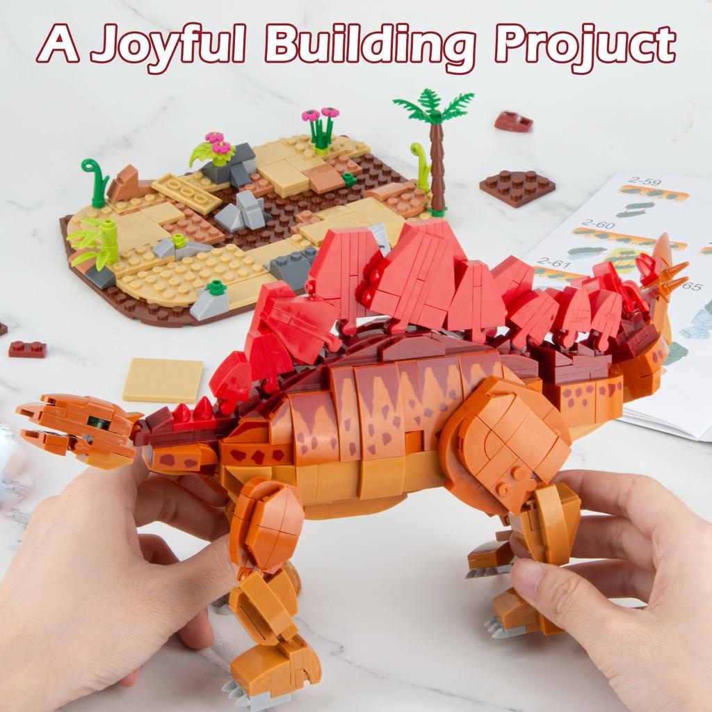 non-toxic 697 PCS Stegosaurus Building Blocks Educational Kids Toys Dinosaur Creative Model Toy Playset For Jurassic Birthday Gifts