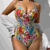 European-American Floral Print Backless Sexy One-Piece Swimsuit