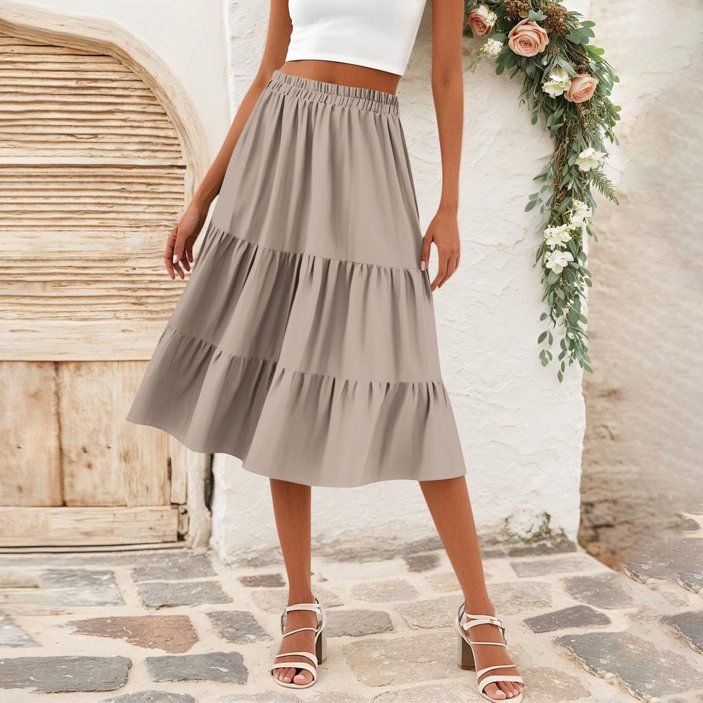 Женская повседневная юбка А-силуэта с завязками на талии, однотонная юбка с карманами