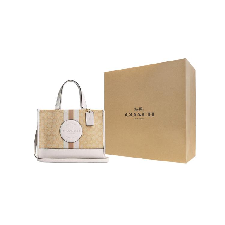 COACH Dempsey Jacquard With Leather One Shoulder Handbag Large Women's Gold & Light Khaki Chalk CQ877-IMDQC