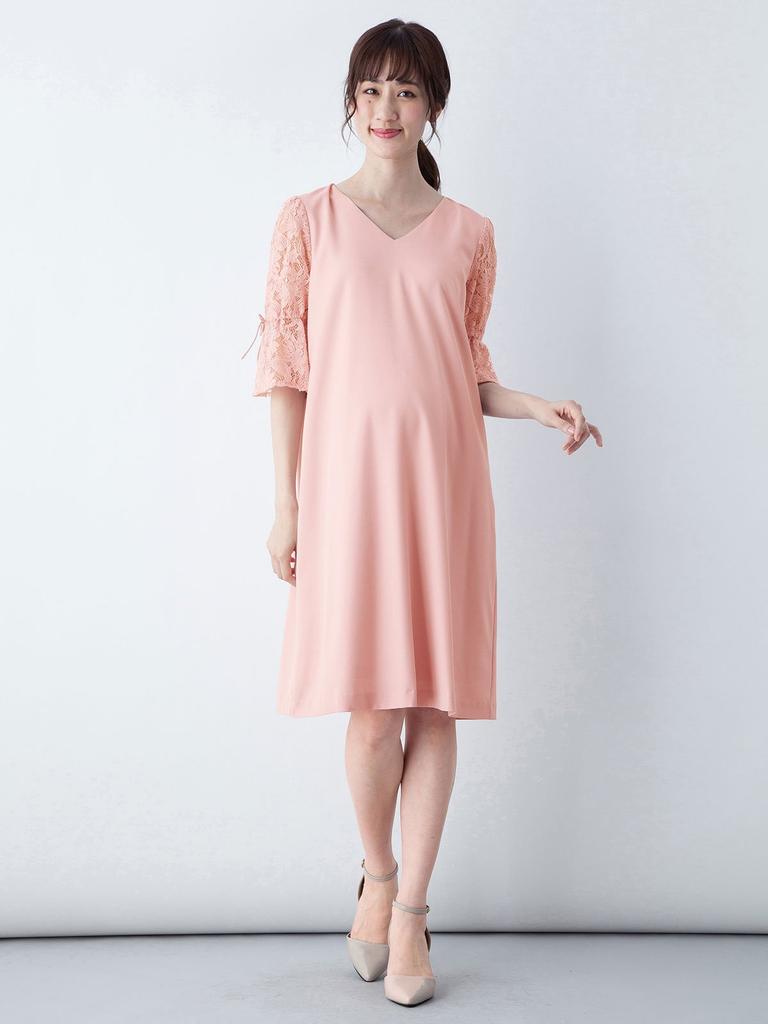 ANGELIEBE, цельный купальник для беременных с кружевными рукавами и воротом для кормления, одежда для кормящих матерей, официальная одежда для посещения святыни, розовое, 22764101, V-образный вырез, дородовой/послеродовой, SM