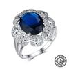 925 Sterling Silver Ring Cluster Flower Pave Crystal Zircon Created Nano Blue Sapphire Ring For Women Luxury Fine Jewllery