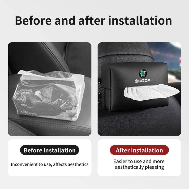 AAFO1 Car Styling Tissue Bag Armrest Box Paper Towel Interior Organizer Accessories For Skoda Kamiq Karoq Octavia 2 3 Rapid Scala Kami