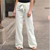 Women's Summer Elastic Waist Solid Color Cotton Linen Wide-leg Pants Loose Trousers Women