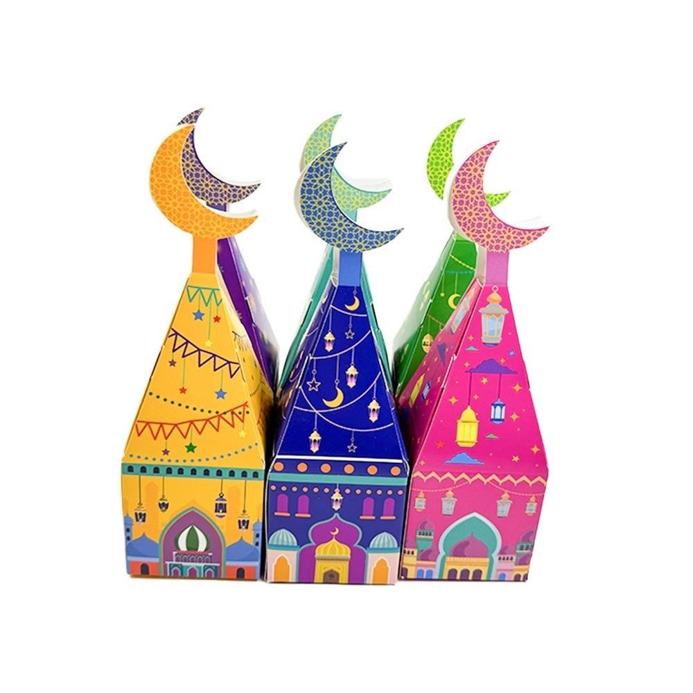 12Pcs Paper Ramadan Kareem Box Moon Castle Pattern Moon Lantern Box Home Decoration