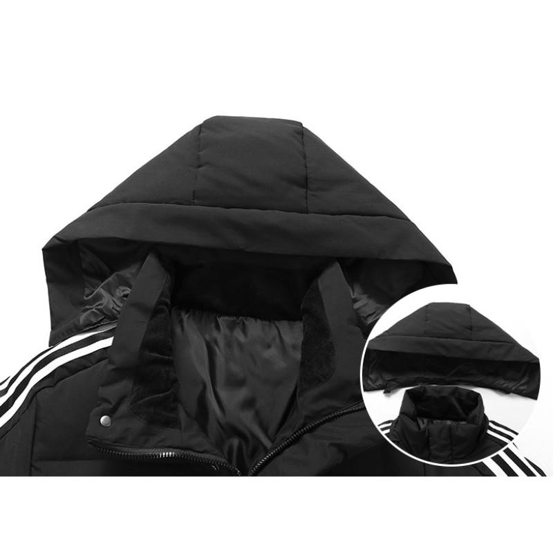 Мужской зимний длинный пуховик с тремя полосками, толстое теплое пальто на белом утином пуху