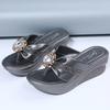 Fashion Gold Wedges Slippers for Women 2024 Sequins Rhinestone Clip Toe Sandals Woman Summer Flip Flops Platform Slides Shoes