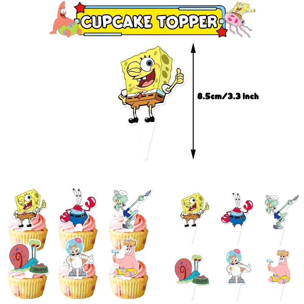 Spongebob Birthday Party Supplies Cake Toppers Birthday Cake Decorations Boys CupCake Topppers for Kid Baby Shower Party Supplie