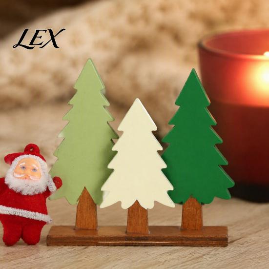 Tree Theme Home Decor Wooden Christmas Table Sign, 3 Colors Pine Sign with Wood Base, Rustic Xmas Desktop Decoration for Holiday Party