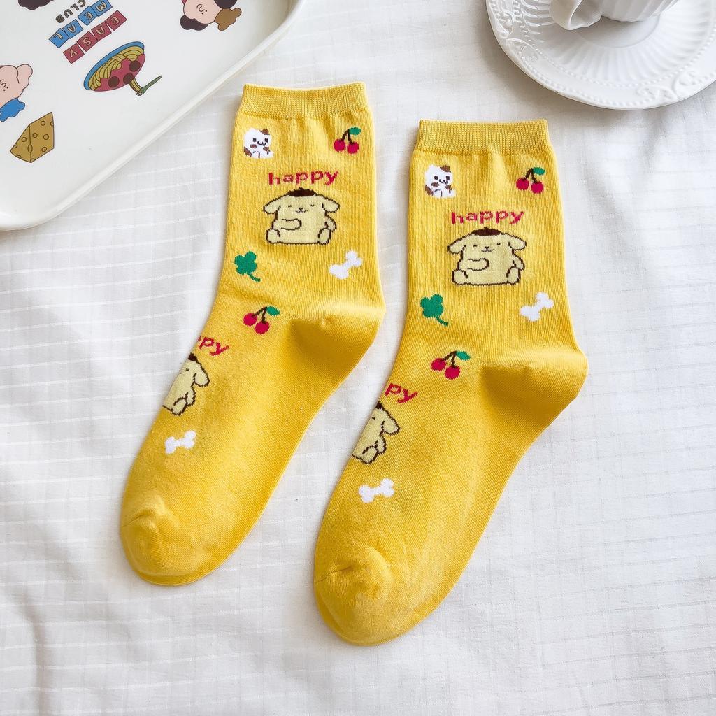 Sanrio Mymelody Cinnamoroll Pom Pom Purin Носки средней длины Инс Дышащие Минималистичный дизайн Повседневные спортивные носки Подарки для девочек Милые