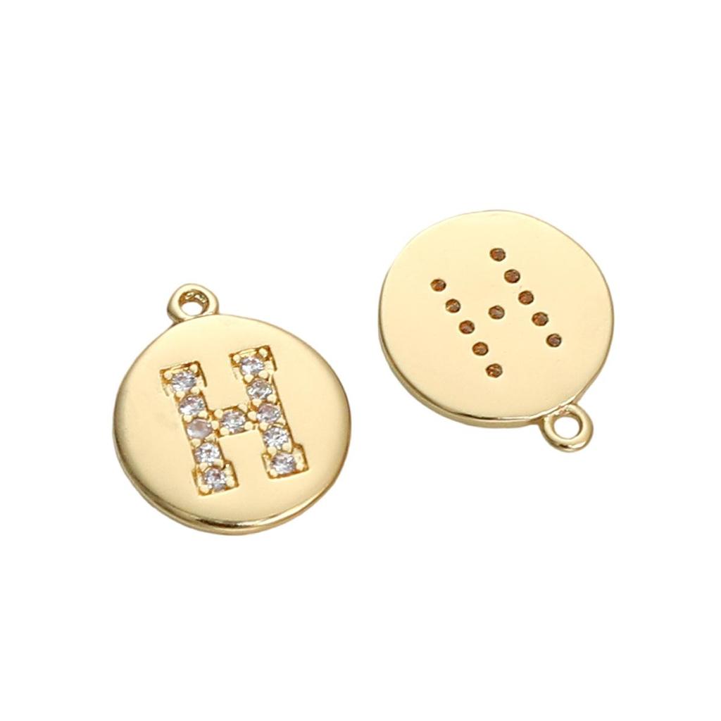 Copper Zirconium Inlaid Circular 26 Letter Pendant For DIY Jewelry Making Craft Accessories