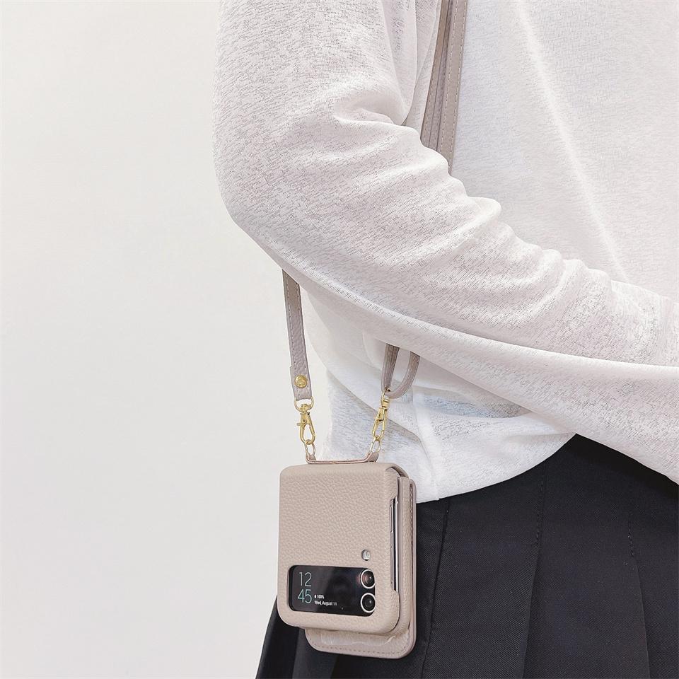 Кожаный чехол для телефона с ремешком через плечо для Samsung Galaxy Z Flip 5 4 3 Flip5 Flip4 Flip3 5G/iphone 15 14 13 12 11 Pro Ring Beauty Mirror