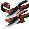 Wooden Handle with Hole Boning Knife Hammer Pattern Forging Slaughter Cutting Meat Skinning Knife Killing Fish with Leather Case