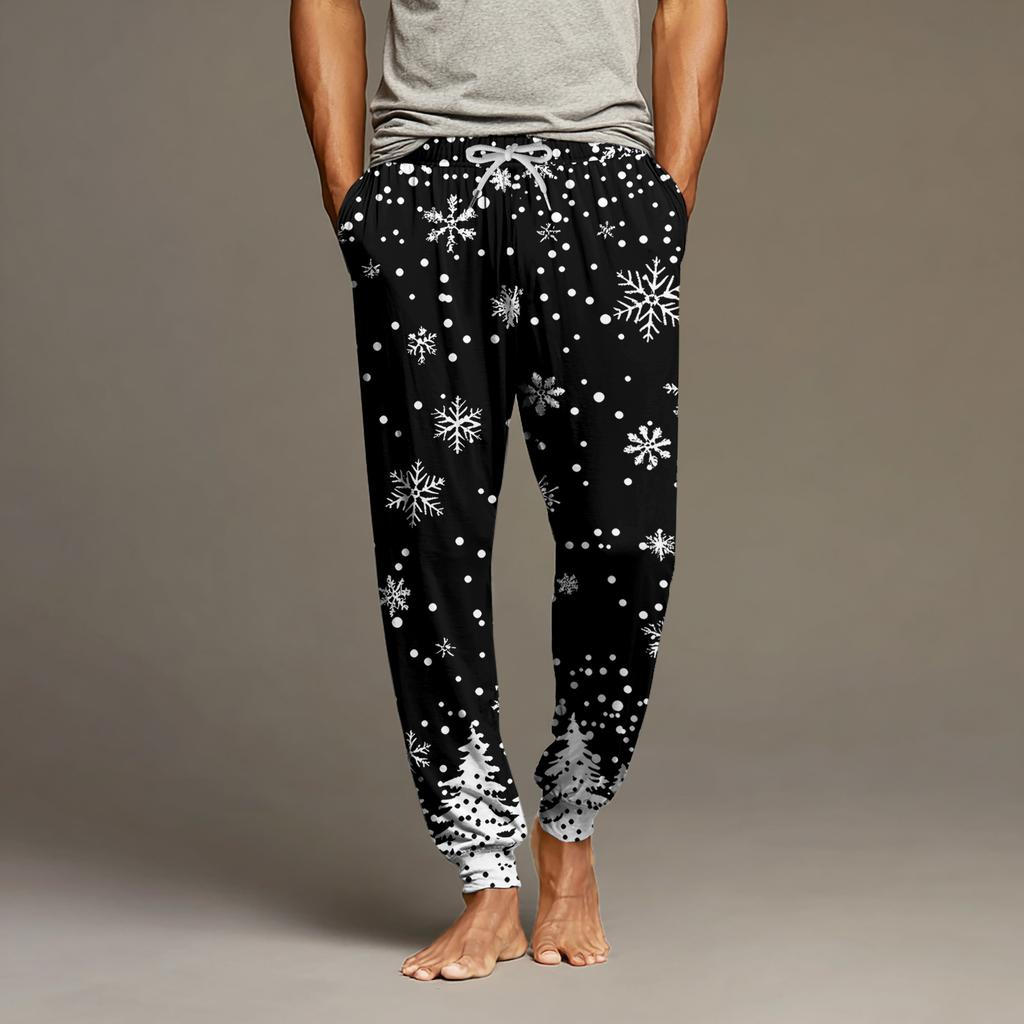 Мужские повседневные брюки с карманами на кулиске и манжетами, домашние брюки для сна