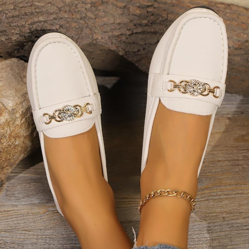 Модная женская обувь на плоской подошве, осенняя новинка, с круглым носком, глубоким вырезом, металлической пряжкой, мягкой подошвой, противоскользящая, износостойкая, низкая