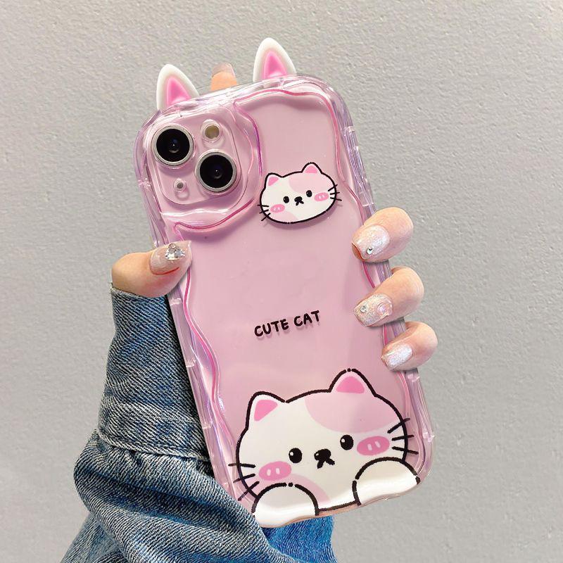 Милый 3D-чехол с ушками стеснительного кота для Xiaomi 15T 15 12T Redmi 15 15C Note 15 Pro 5G 4G POCO X7 X6 X5 X3 M3 M4 M6 F6 F7 Pro F8 Ultra