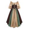 Medieval Vintage Contrast Panel Gown Cosplay Costume Halloween Party Dress Role Play