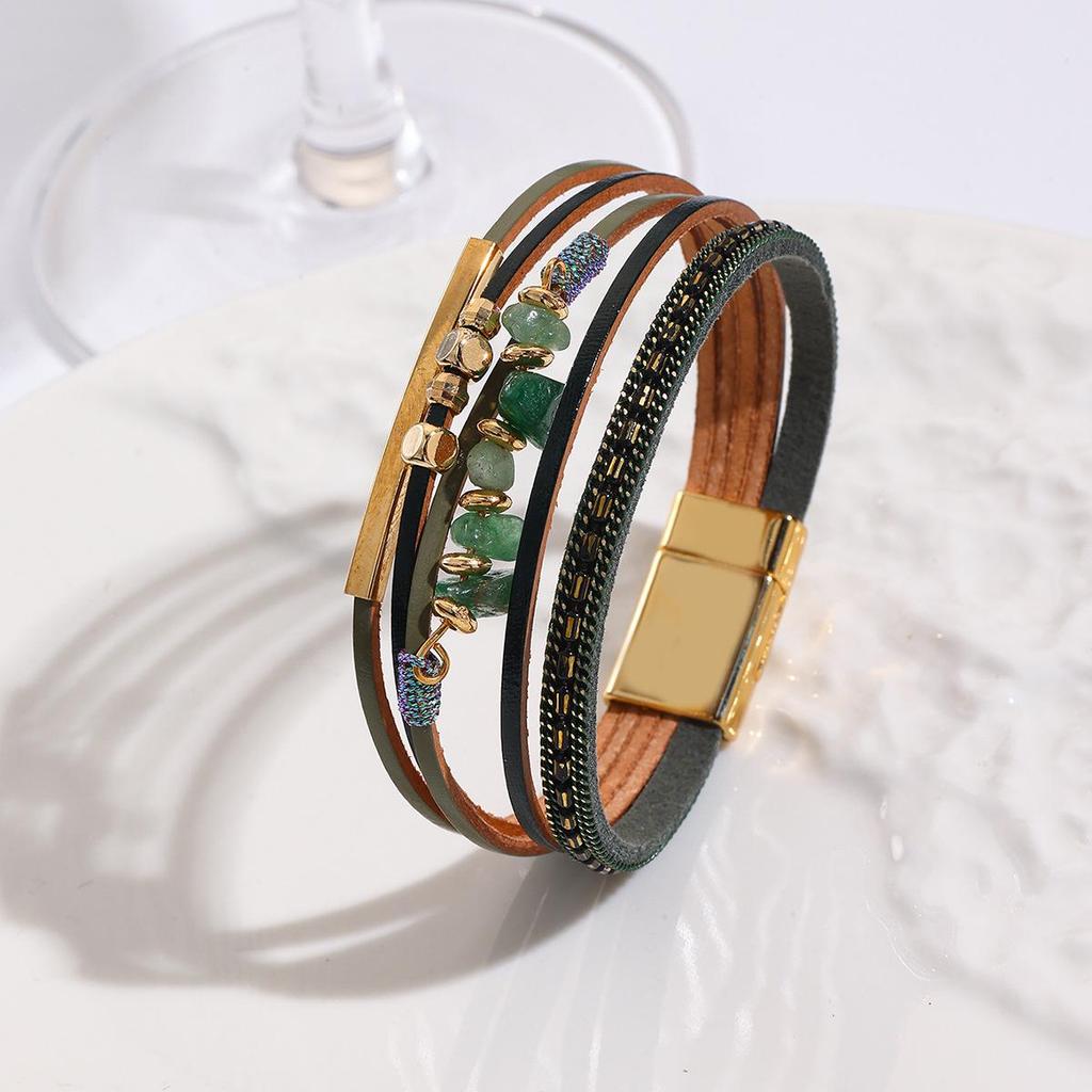 Богемский браслет из чипсов с цветовыми блоками и магнитной застежкой – ПУ кожа, трендовый нишевый дизайн