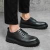 Small leather shoes men's 2025 autumn new round head lace-up British style black trend size 37 single shoes platform shoes