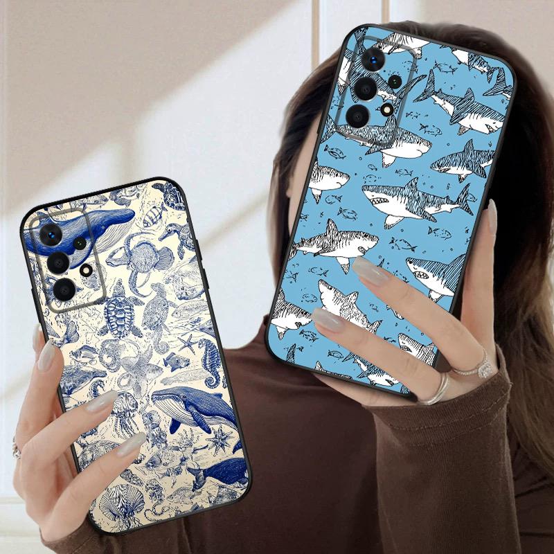 Мультяшная синяя акула для Samsung A03 Core A 04 05 06 12 14 15 16 22 23 Galaxy A25 26 4G 34 35 52 53 56 71 73 90 5G мягкий чехол для телефона