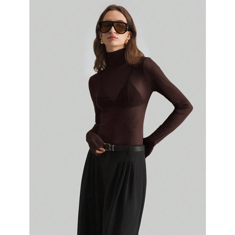 HNXC Women's Fashion High Neck Long Sleeve Autumn Winter Casual Blouses & Shirts Classic Exquisite Classic Exquisite
